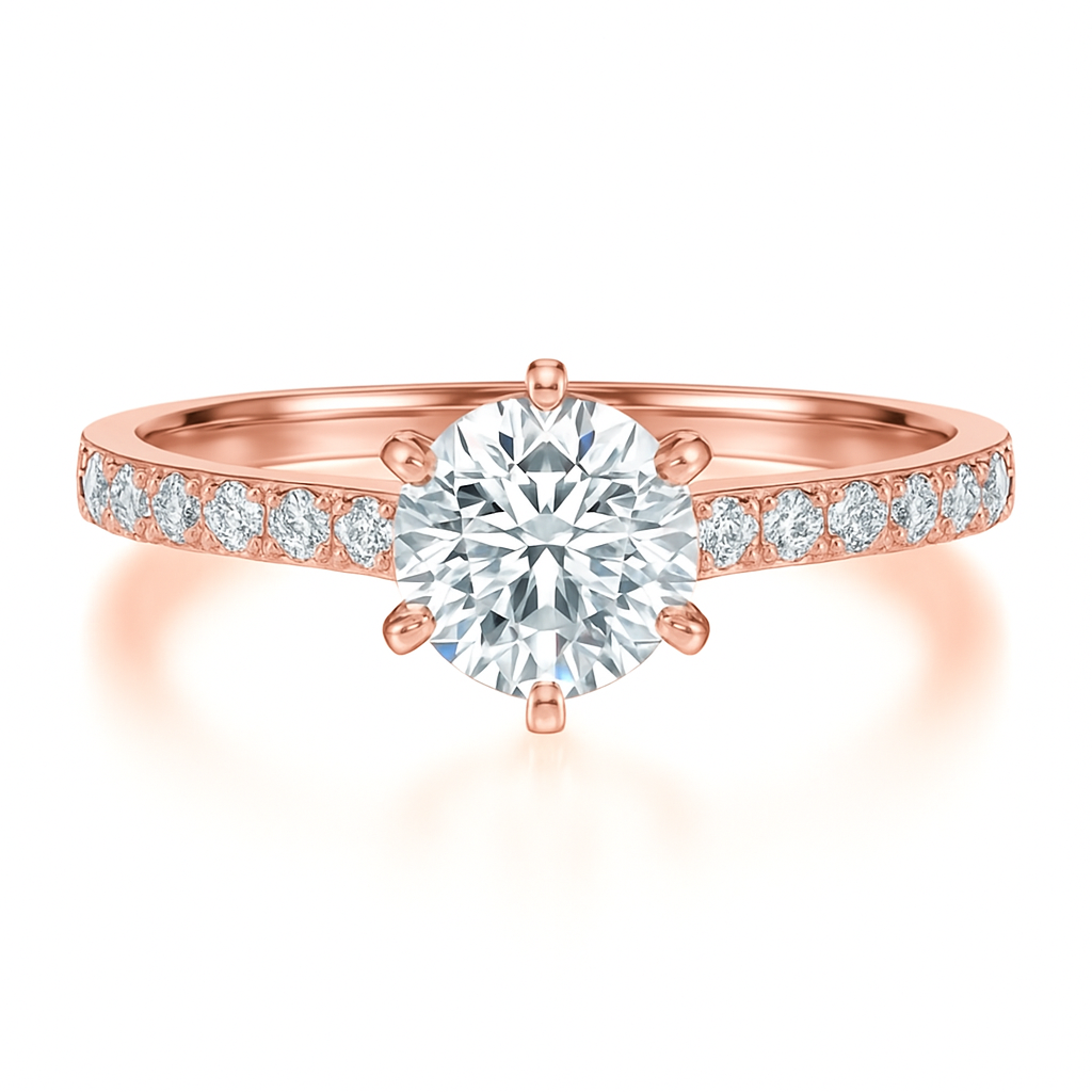 6 Open Claw Round Brilliant Cut with Shoulder Diamonds