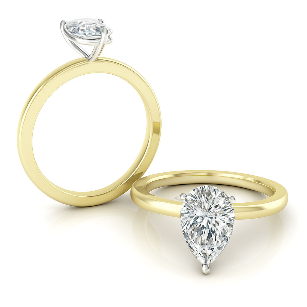 Pear Cut Solitaire with a Raised Setting on a Solid Shank