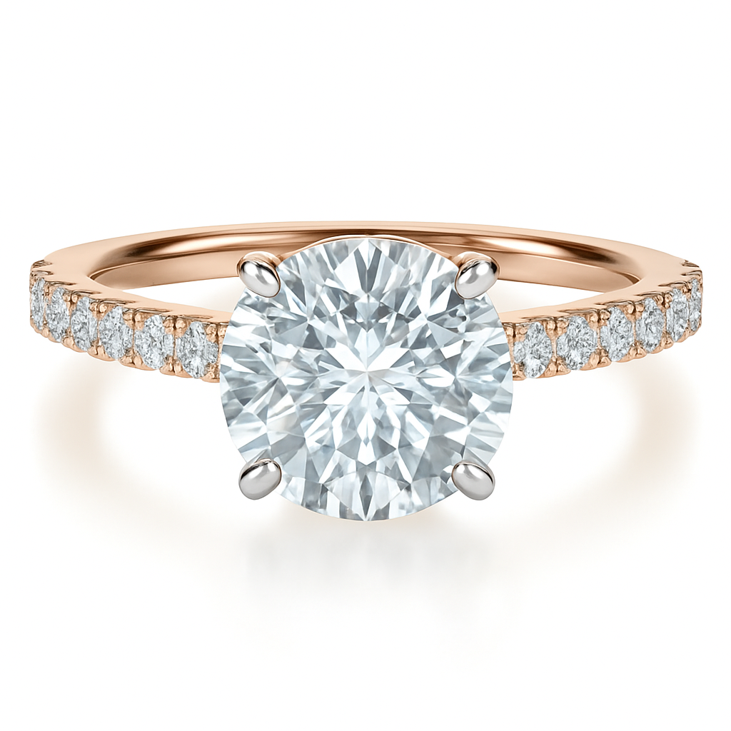 4 Claw Round Brilliant Cut with Shoulder Diamonds set in a Cathedral Shank