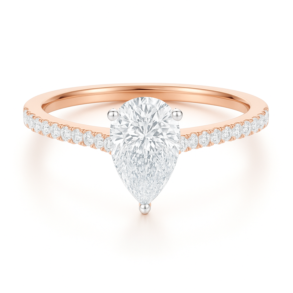 Pear Cut with Shoulder Diamonds set in a Cathedral Shank