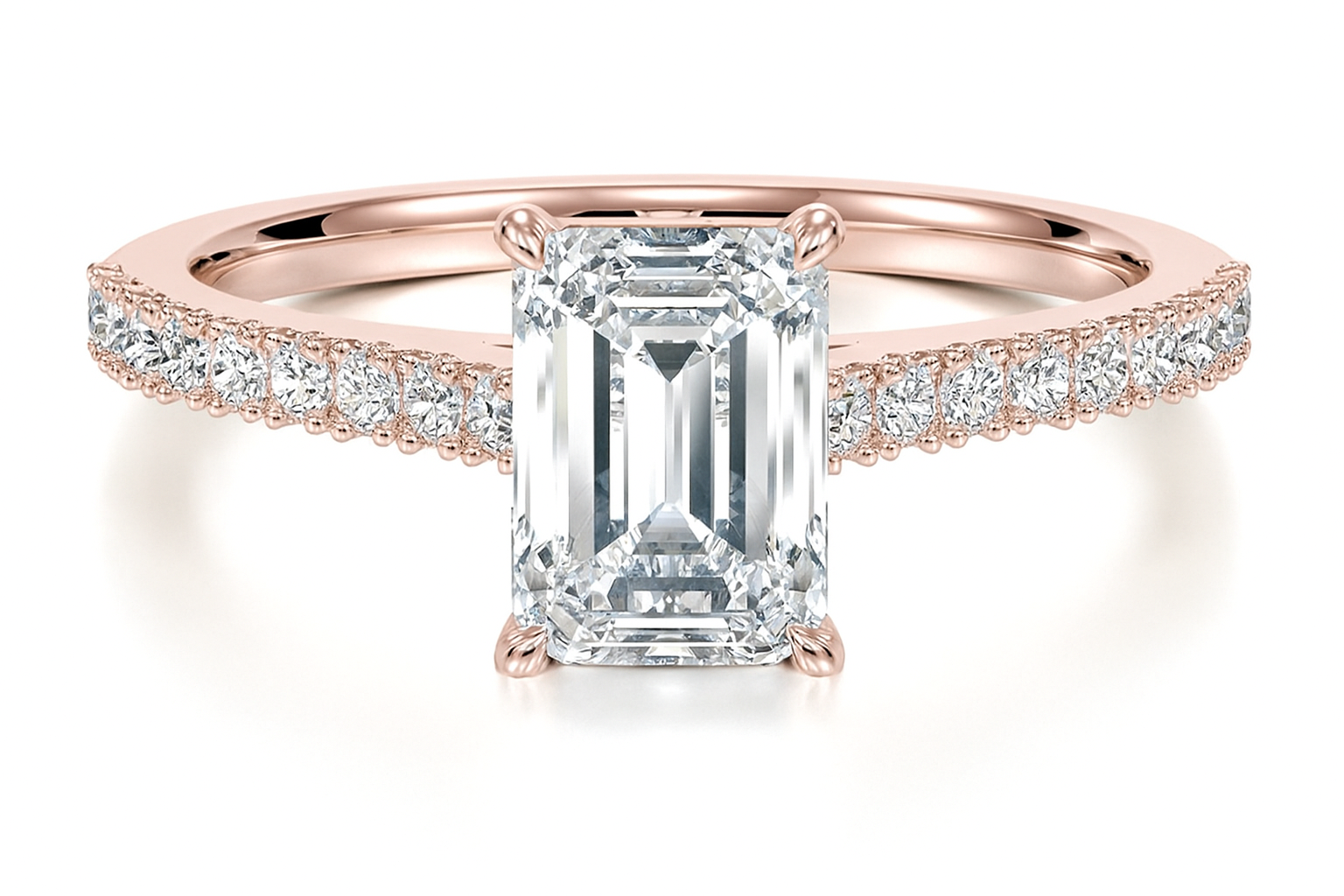 Emerald Cut with Shoulder Diamonds set in a Cathedral Shank