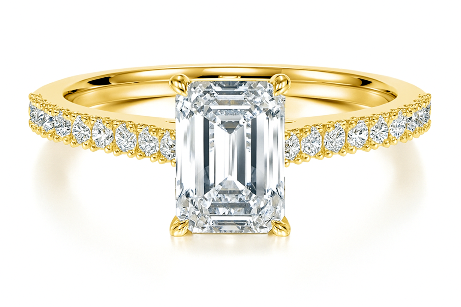 Emerald Cut with Shoulder Diamonds set in a Cathedral Shank