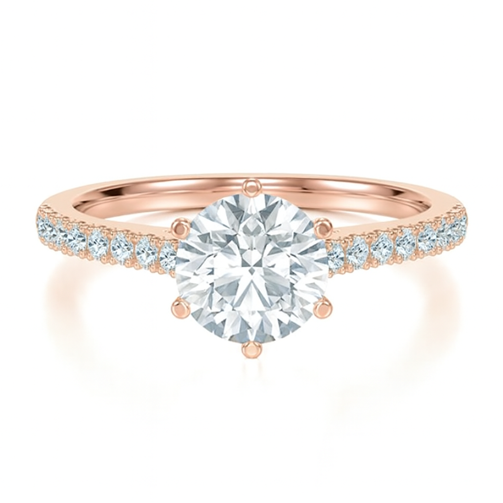 6 Claw Round Brilliant Cut with Cathedral Shank and Shoulder Diamonds