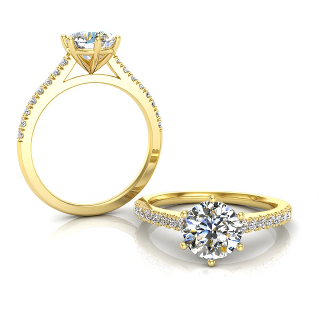 6 Claw Round Brilliant Cut with Cathedral Shank and Shoulder Diamonds