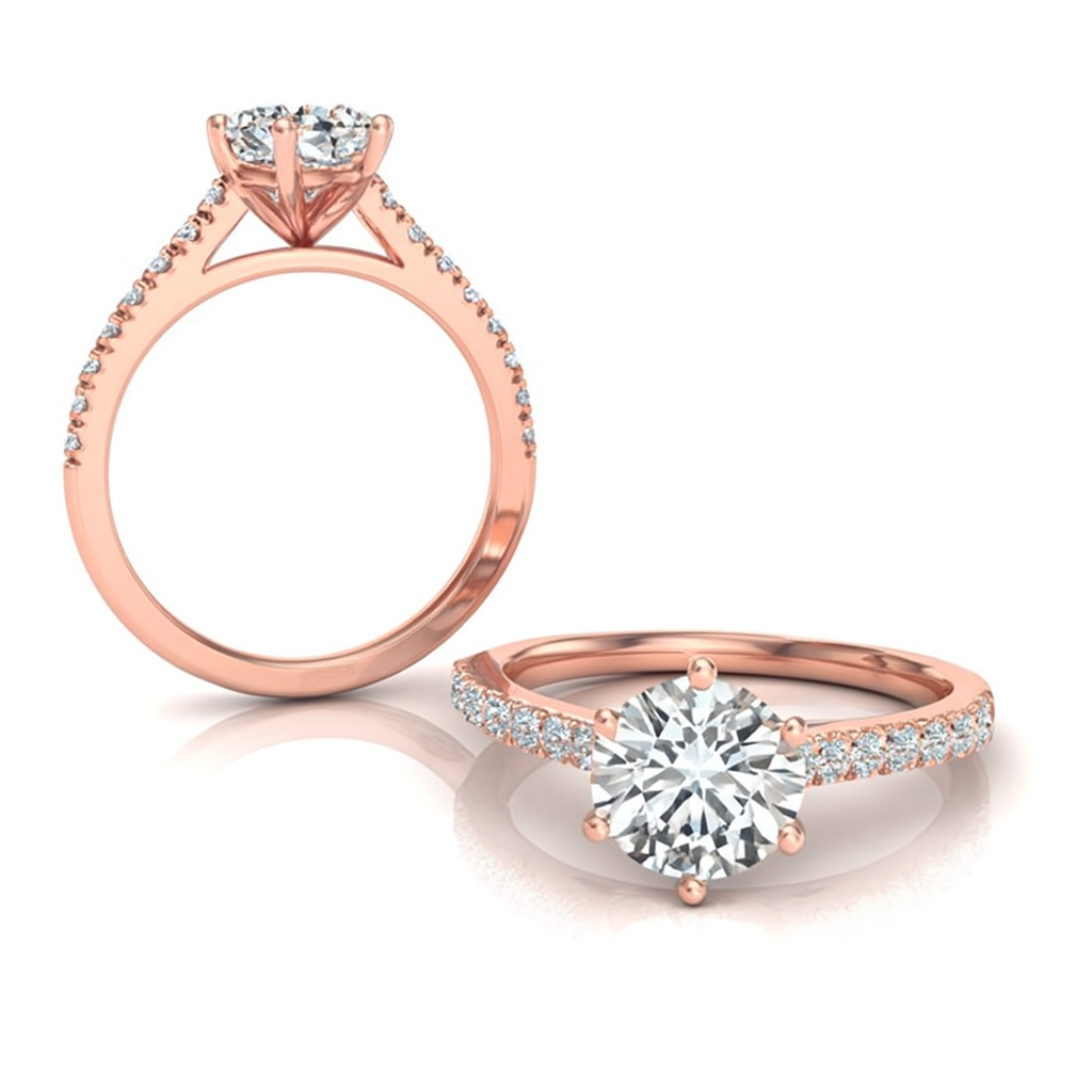 6 Claw Round Brilliant Cut with Cathedral Shank and Shoulder Diamonds