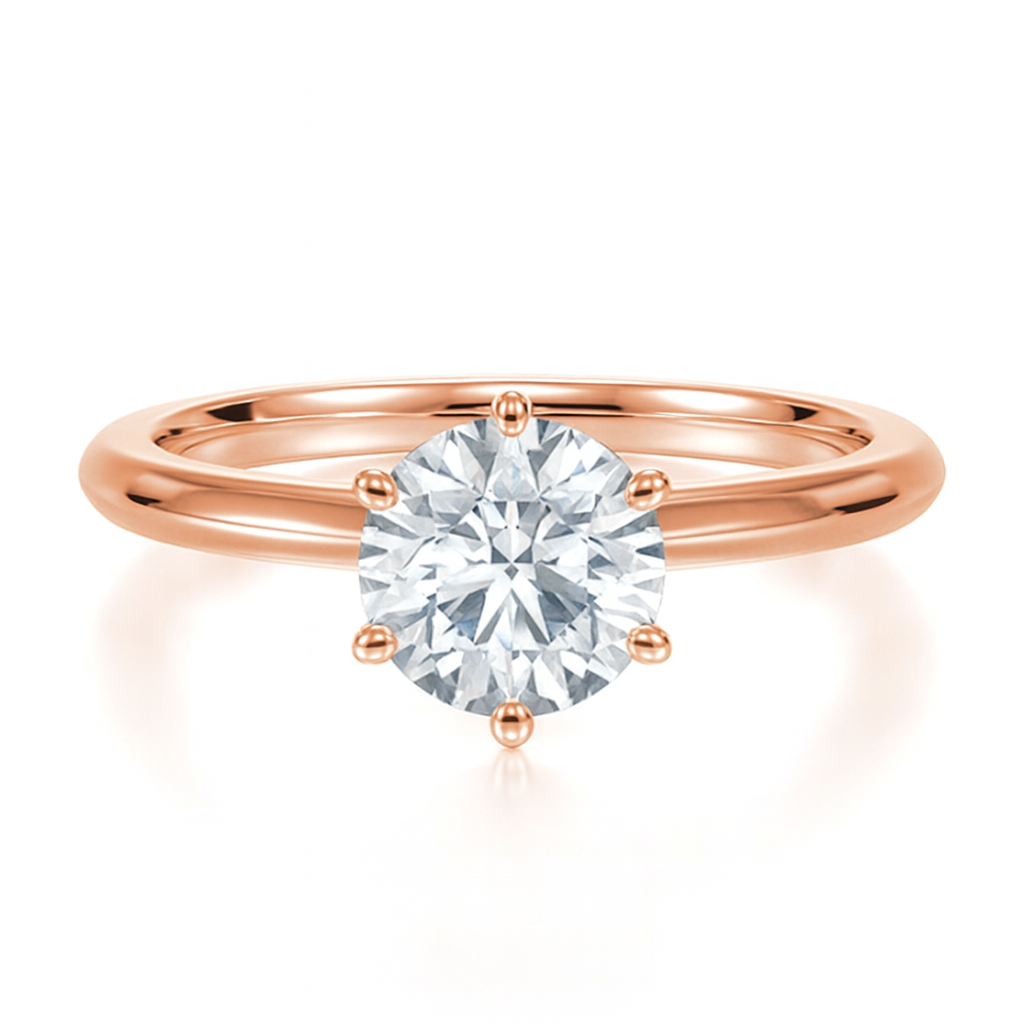 6 Claw Round Brilliant Cut Solitaire with Knife Edge Band