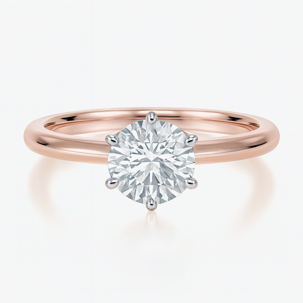 6 Claw Round Brilliant Cut Solitaire with Knife Edge Band