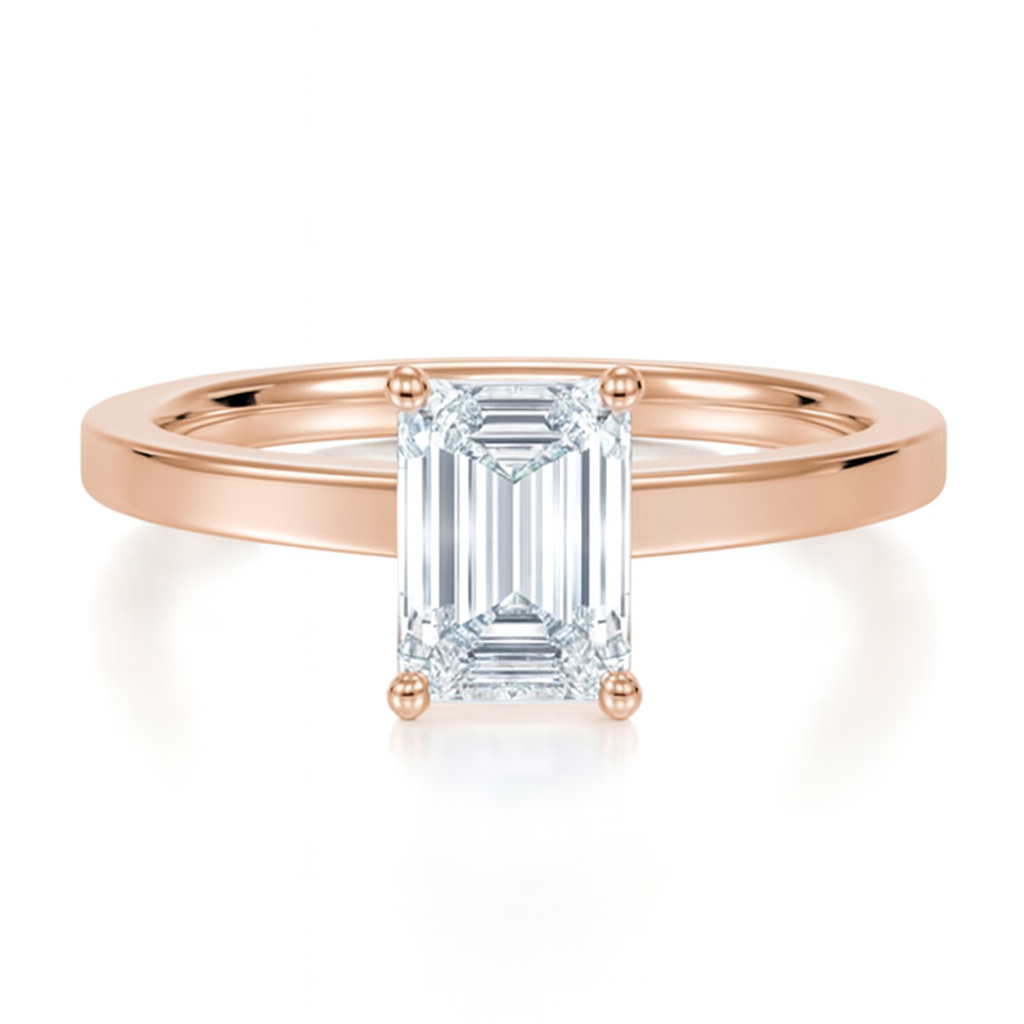 Emerald Cut Solitaire with a Flat Shank