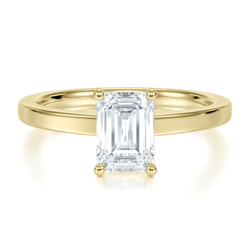 Emerald Cut Solitaire with a Flat Shank