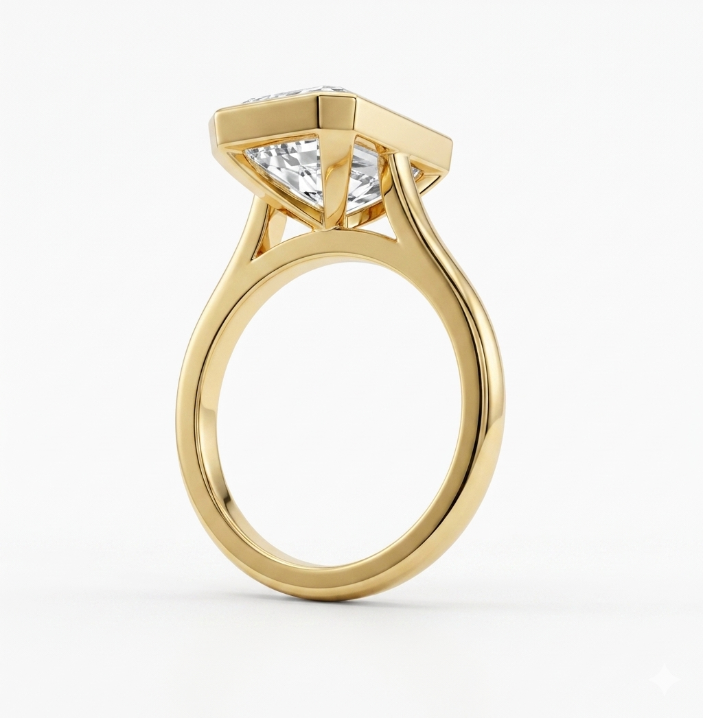 Emerald Cut Bezel Set Solitaire Engagement Ring