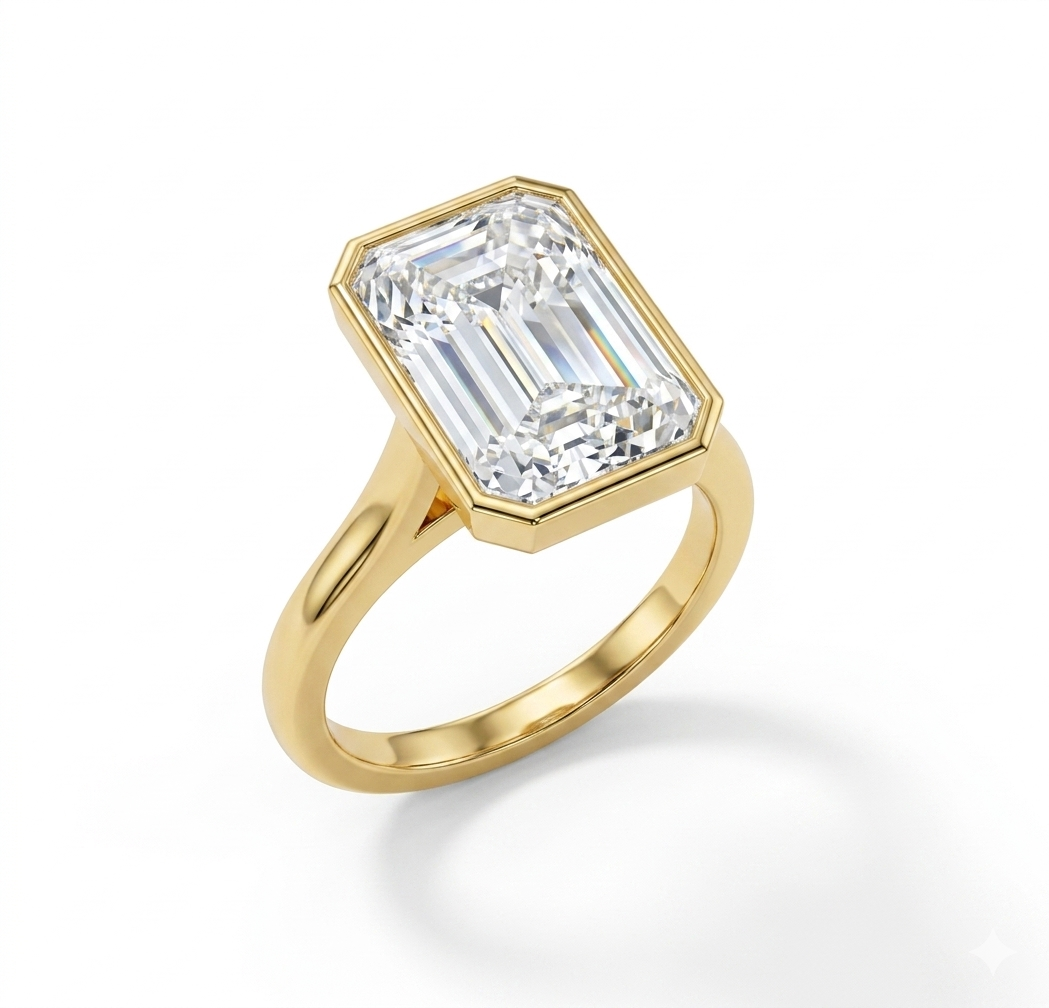Emerald Cut Bezel Set Solitaire Engagement Ring