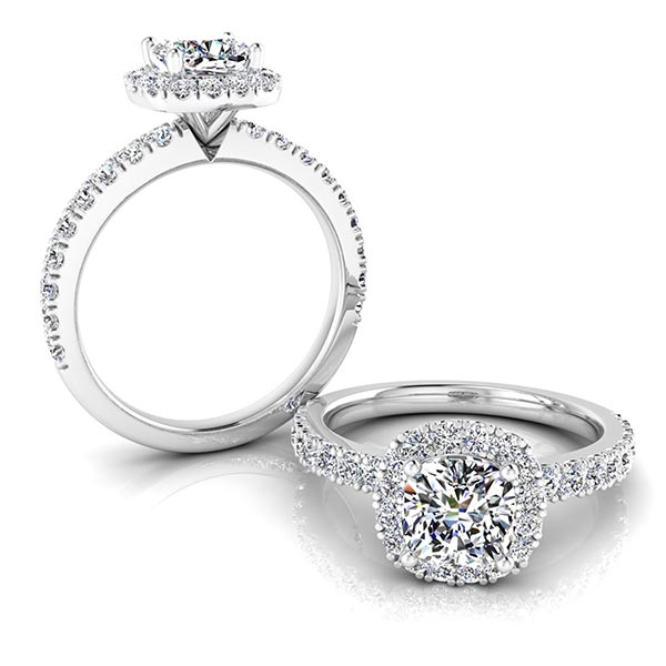 Cushion Cut with Halo and Solid Shoulder Diamond Band