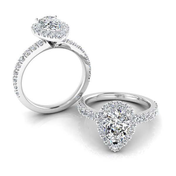Pear Shape with Halo and Solid Shoulder Diamond Band