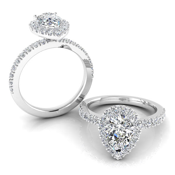 Pear Shape with a Raised Halo Setting on a Solid Shoulder Diamond Band