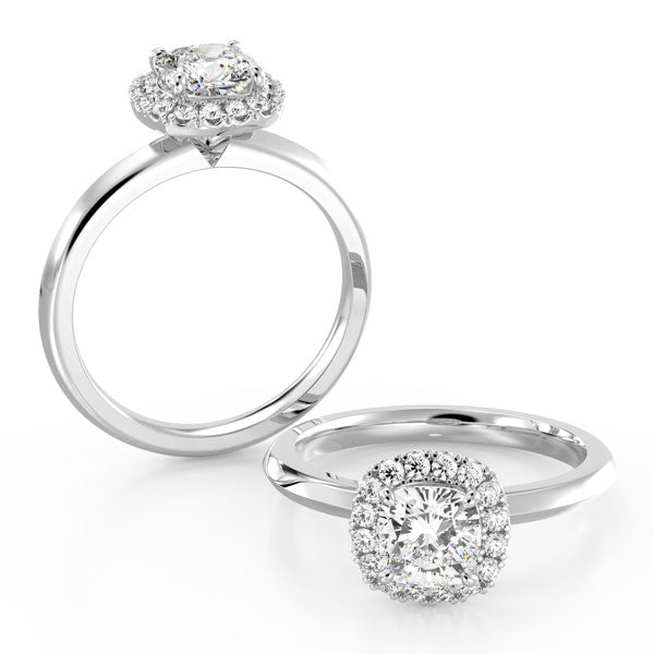 Cushion Cut with Halo and Knife Edge Band