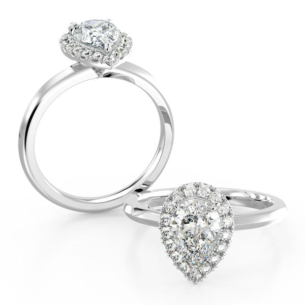 Pear Shape with Halo and Knife Edge Band