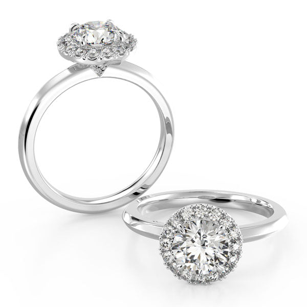 Round Brilliant Cut with Halo and Knife Edge Band