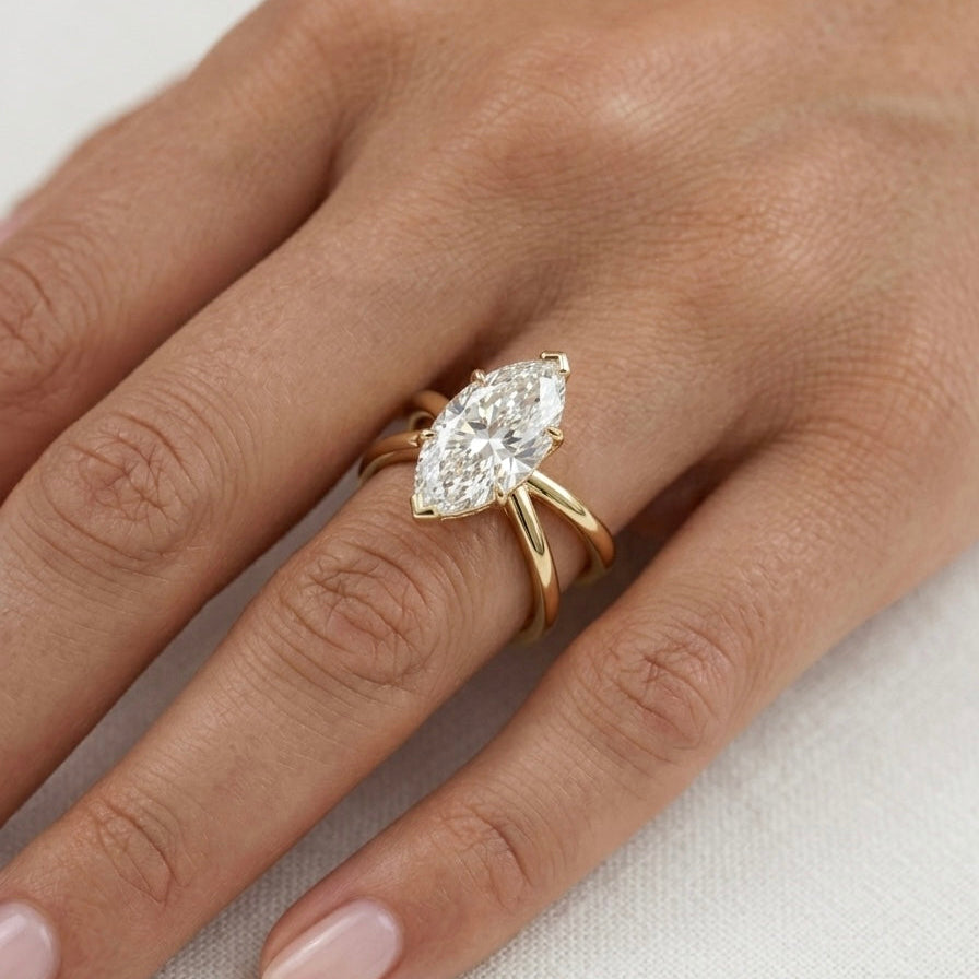 Marquise Solitaire Engagement Ring with reverse Split Shank