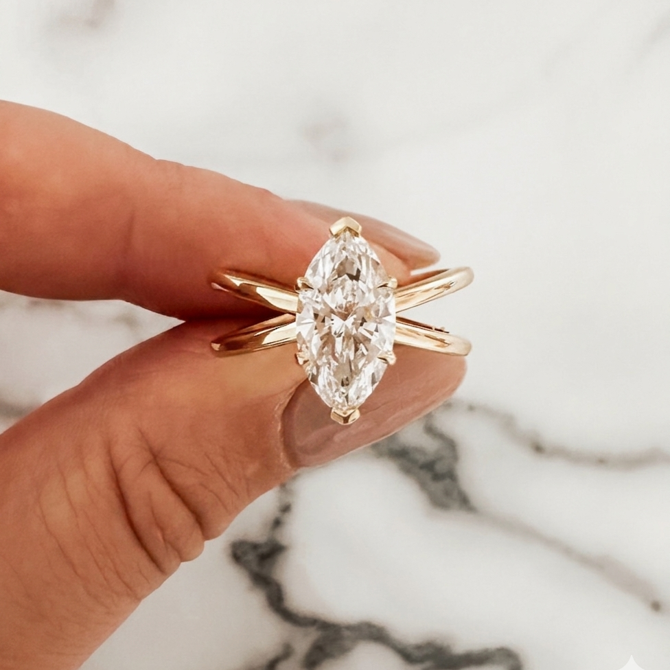 Marquise Solitaire Engagement Ring with reverse Split Shank