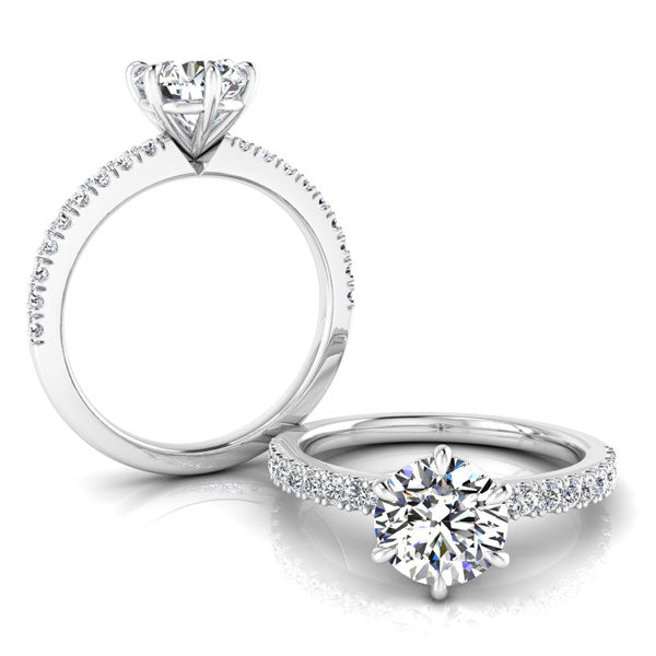 6 Claw Round Brilliant Cut with Solid Shoulder Diamond Band