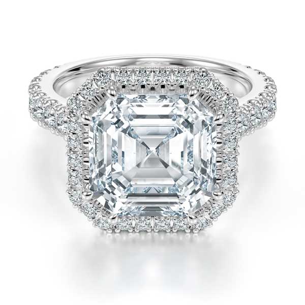 Asscher Cut with Halo and Shoulder Diamonds